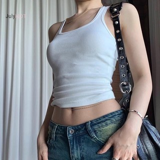Áo Vest Racerback Không Tay Màu Trơn Cổ Chữ U, Phong Cách Y2K Gợi Cảm