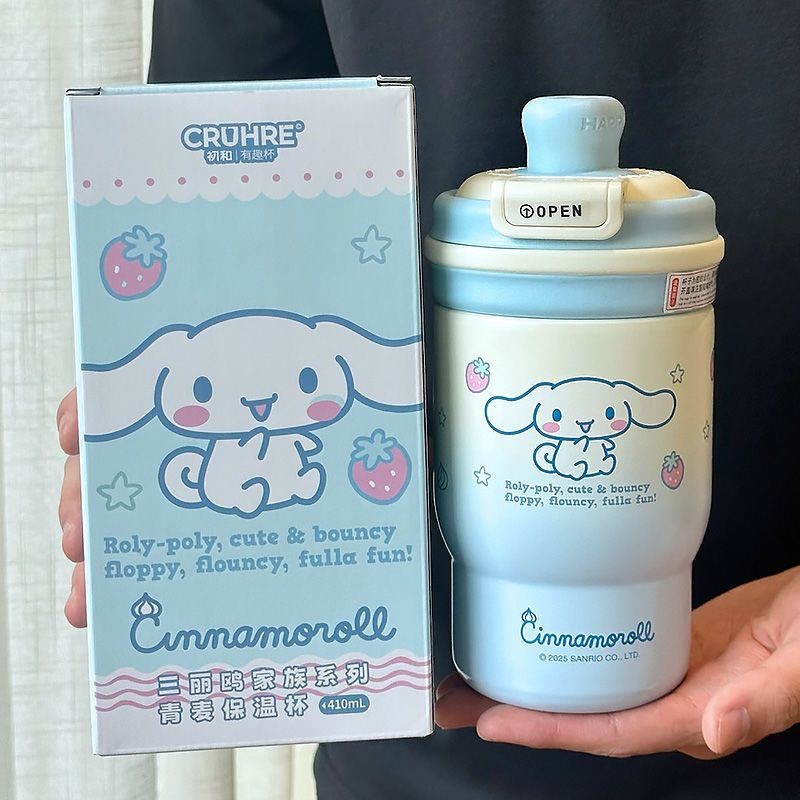 410ml Kawaii Sanrios Thermos Cup Hello Kitty Kuromi Cinnamoroll Chai uống nước ống hút dung tích lớn