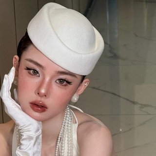 Mũ Cưới Tay Làm Retro Trắng, Phong Cách Hepburn, Thích Hợp cho Cô Dâu và Trang Điểm Thanhn lịch