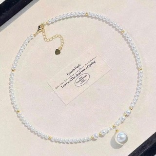N1032 vòng cổ ngọc trai trắng dây 4li mặt 16li phối bi vàng sang trọng , dây chuyền ngọc trai nhân tạo