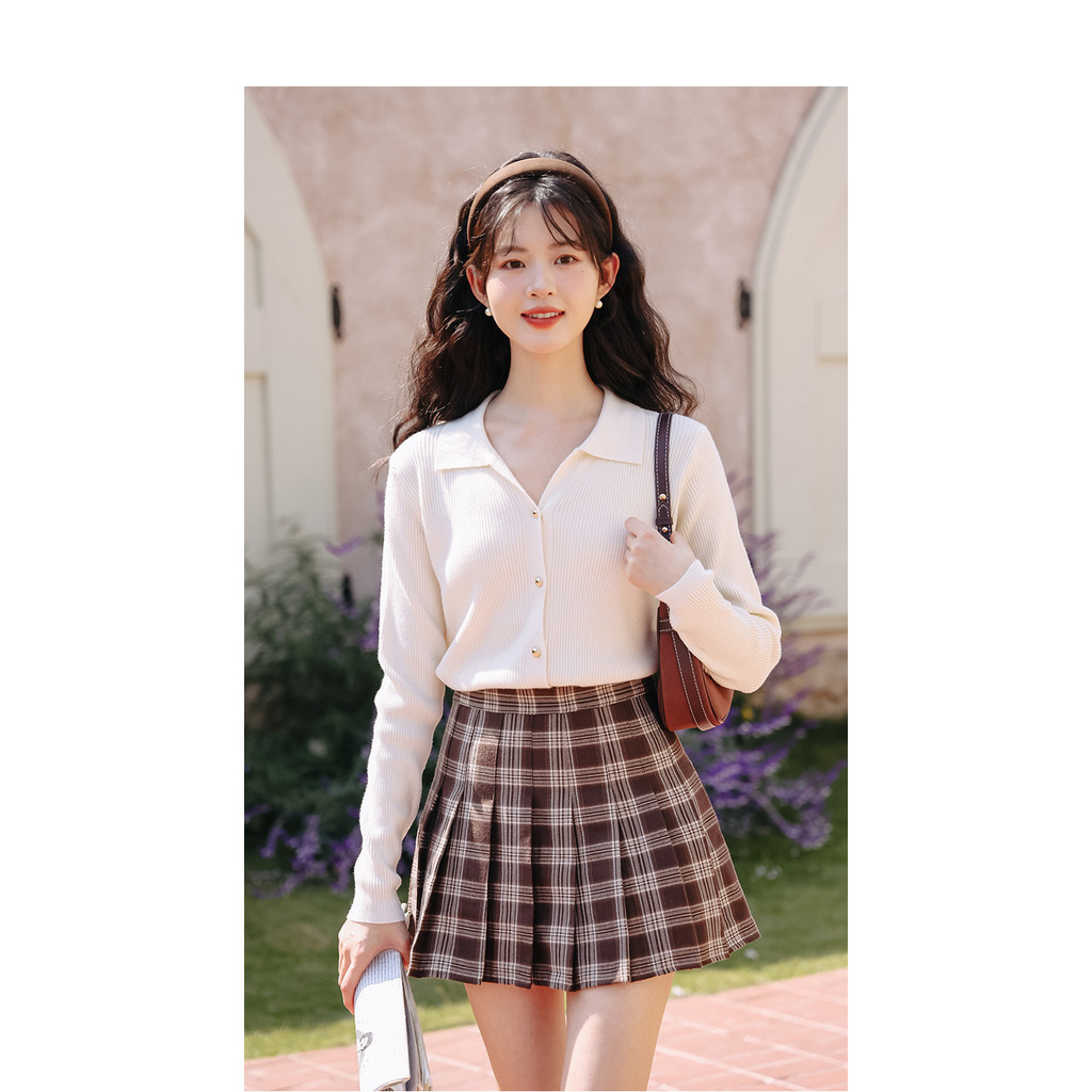 Mutu Pháp polo Cổ Áo Len Dài Tay Nữ Mùa Xuân 2026 Phong Cách Mới Dệt Kim Cardigan Thời Trang Top