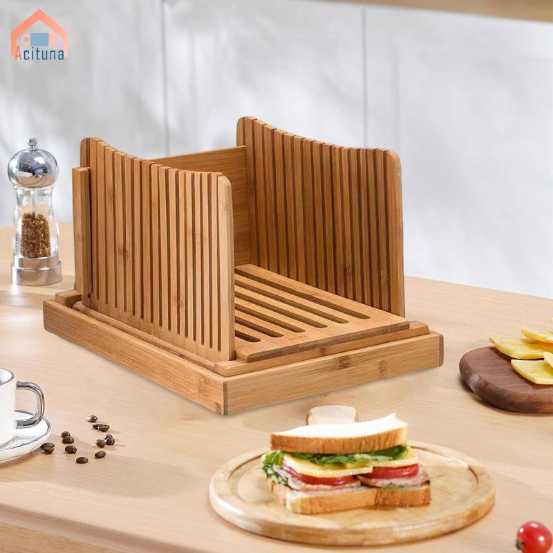 Máy thái bánh mì Trang trí bằng gỗ Có thể gập lại Tiết kiệm không gian đa chức năng với phụ kiện khay vụn để cắt lát nướng bánh nhà bếp
