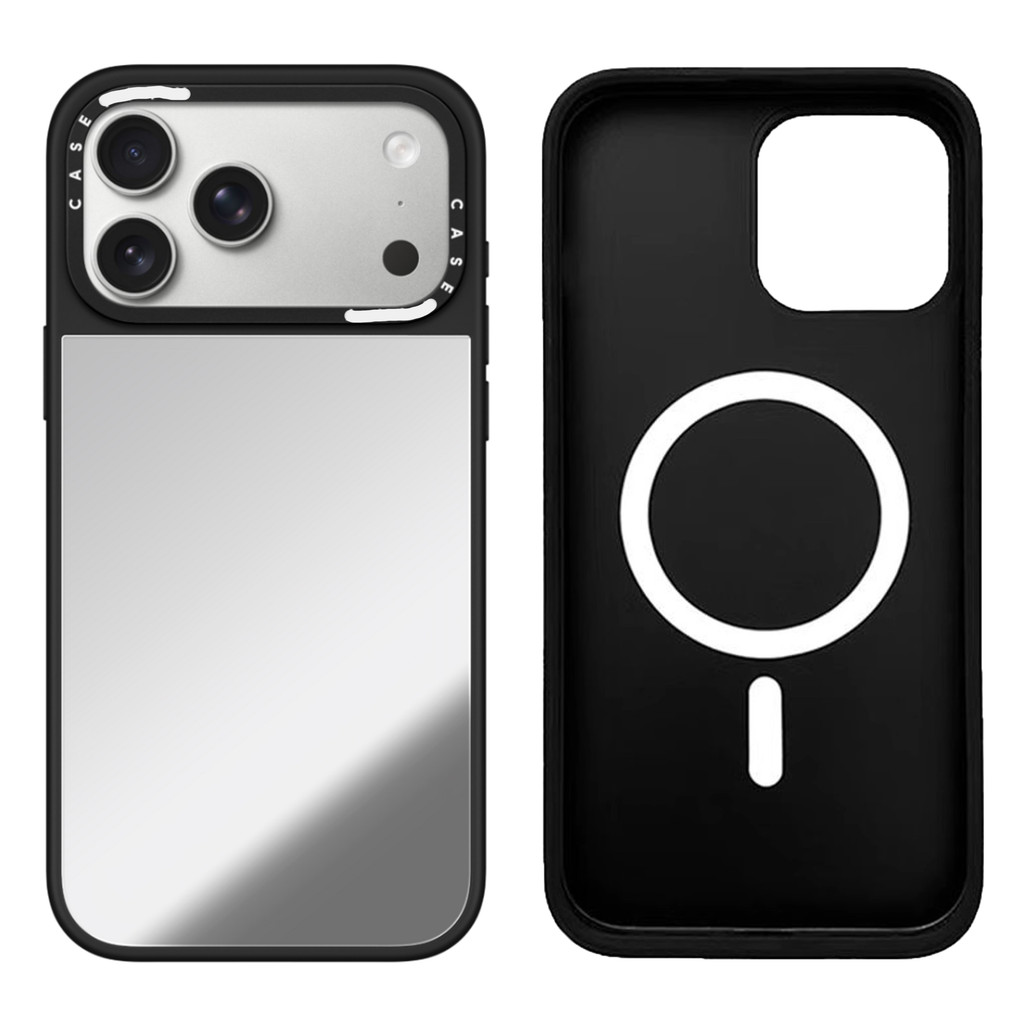 CASECASE X Black & Sliver Mirror Vỏ iPhone hút từ tính cho iPhone 17 16 15 14 13 12 Pro Max Plus Ốp lưng cứng có hộp khắc logo