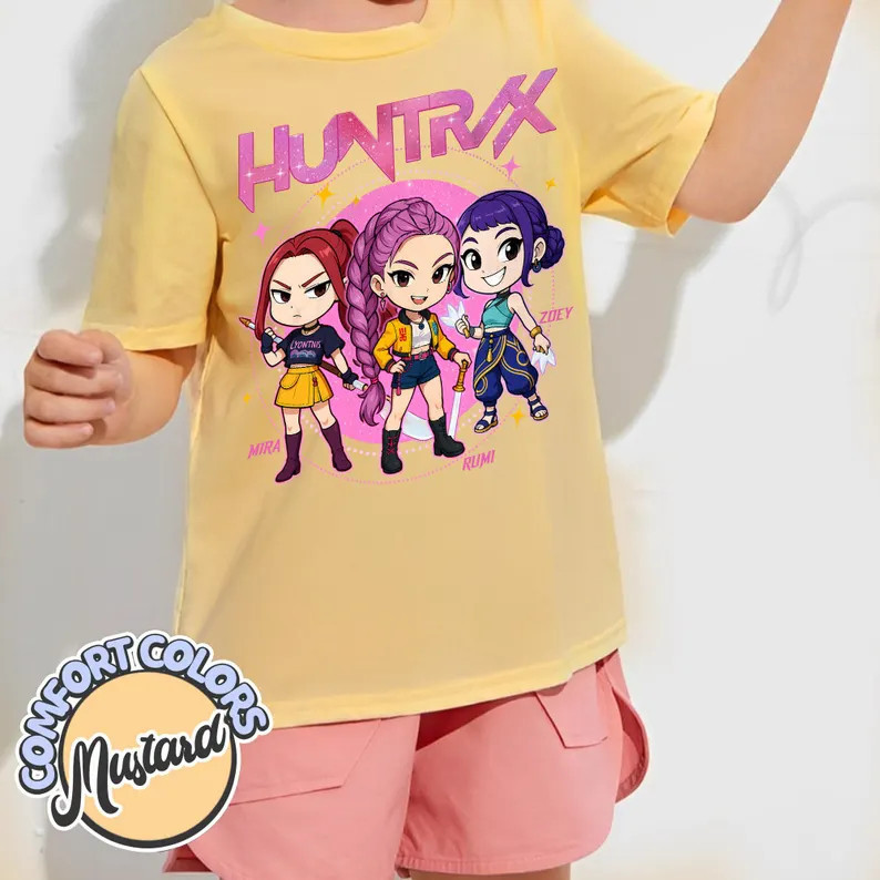 2025 Hàng sẵn có Kpop Demon Hunters Áo thun trẻ em tay ngắn Huntrix Mira Rumi Zoey Graphic Summer Tee 2-11 tuổi