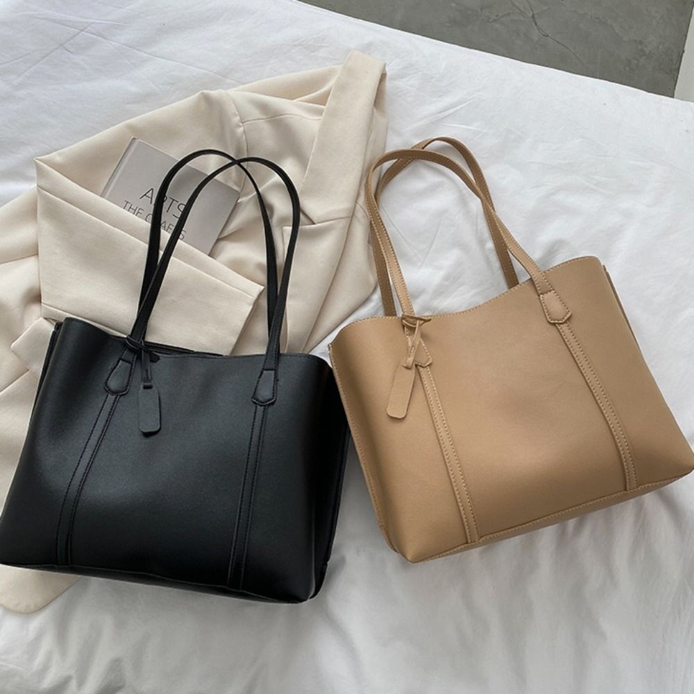 Túi Tote da HOBBYIN, Túi đeo vai mềm mại thông thường, Túi xách nữ da PU đa năng phong cách Hàn Quốc