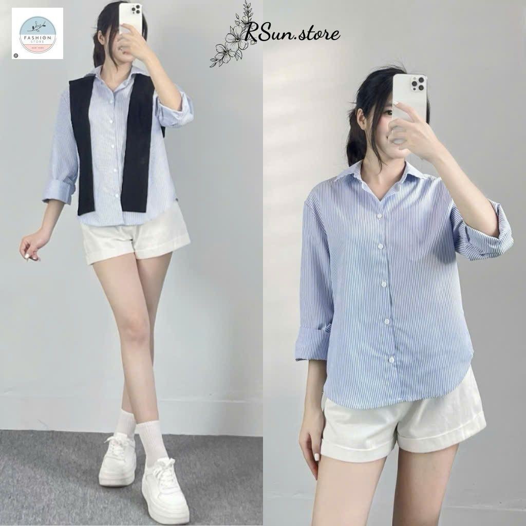 Áo sơ mi dài tay chất đũi xốp kèm khăn siêu xinh-QUANAO94