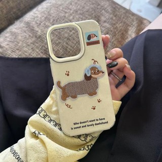 Hàn Quốc Hoạt Hình Dễ Thương Thêu Chó Con Mạ Ống Kính Jean Vải Ốp Lưng Điện Thoại iPhone 17Promax 17Pro 12 13 14 15 16 Pro Max 15Plus Chống Sốc Ngọt Ngào Nữ Tính Vỏ Di Động