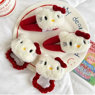 Sang Trọng Mèo Kitty Dây Buộc Tóc Mỏng Scrunchy Dễ Thương Nơ Đỏ Mèo Phá Kẹp Tóc Nổ Bên Kẹp 2MZM