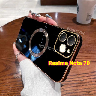 Ốp lưng Realme Note 70 Note 70T Vỏ mạ điện màu trơn siêu mỏng Realme Note70 có vòng từ tính Vỏ điện thoại sạc không dây