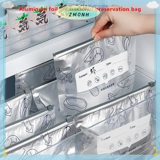 ZMONH 10 Cái / túi Túi Túi Đựng Thực Phẩm Lá Nhôm Dung Tích Lớn Chống Rò Rỉ Tủ Đông An Toàn Nhà Bếp Túi Tươi Giữ Tươi Túi Khóa Zip Có Thể Tái Sử Dụng