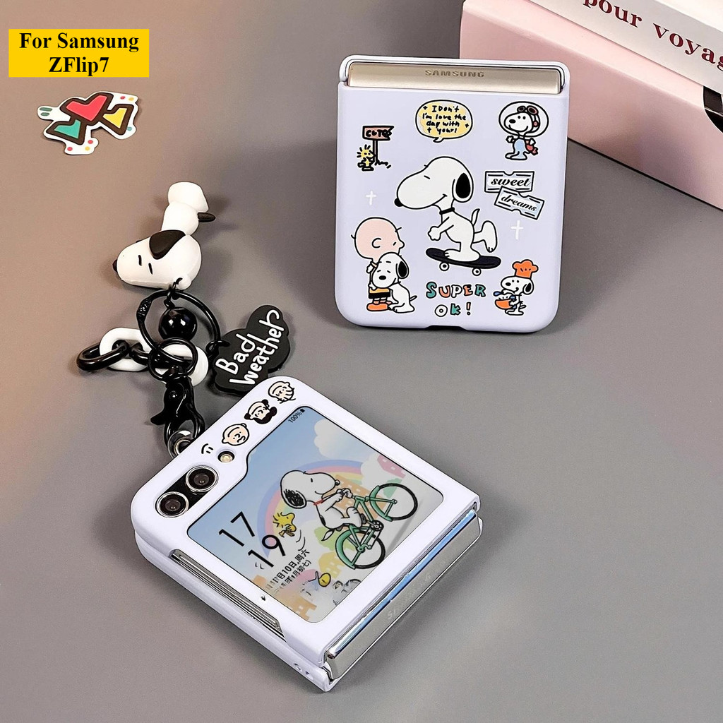 Ốp Điện Thoại Thích Hợp Cho Samsung Galaxy ZFlip7 Blue Cartoon Dễ Thương Snoopy Cho ZFlip 7 6 5 4 3 5G N3Flip MixFlip Dây Có Thể Gập Lại Vỏ Bảo Vệ Cứng