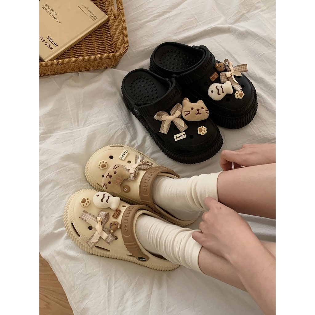 Lỗ Phụ Kiện Giày Ins Cô Gái Trái Tim Mèo Con Nơ Khóa Giày Thích Hợp Cho Crocs Khóa Giày DIY Có Thể Tháo Rời Khóa Giày Lỗ Khóa Giày Busch Khóa Giày Zhibixing Ins Giày Hoa