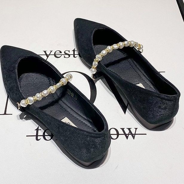 Giày Ngọc Trai Chống Trơn Trượt Mary Jane Giày Đơn Mũi Nhọn Thời Trang Cho Nữ
