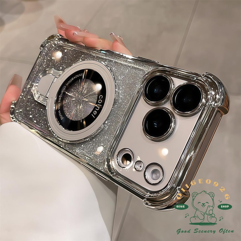 【 Ốp lưng iPhone17 】 Túi khí màu cam chống rơi khung lấp lánh từ tính Vỏ điện thoại iphone17 Pro Max 16 15 14 13 12 cho vỏ iPhone Vỏ mềm silicon TPU chống sốc