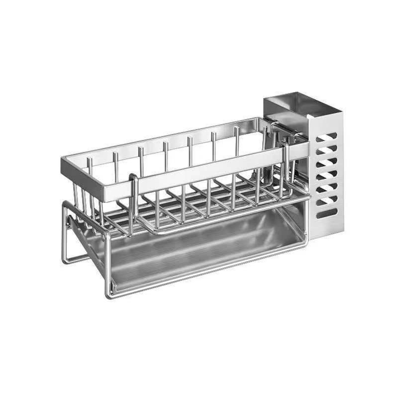 Khay kệ để búi rửa bát inox kèm ống cắm đũa  Chất liệu siêu bền, trống han gỉ. Đồ dùng tiện dụng cho gia đình Kitchen