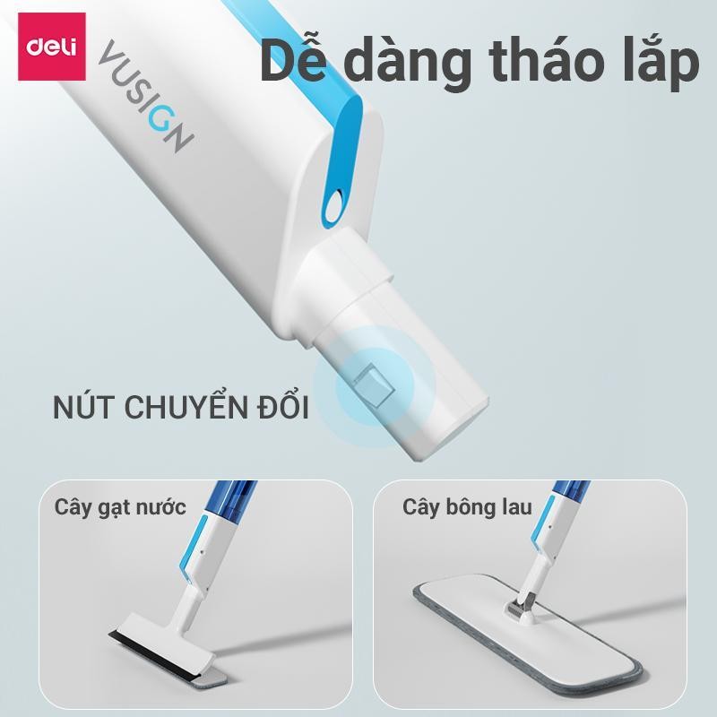 Cây Lau Kính Thông Minh Deli - Phun Sương, Gạt Nước Cán Dài 126Cm, Xịt Nước Tiện Lợi, Đầu Xoay 90 Độ