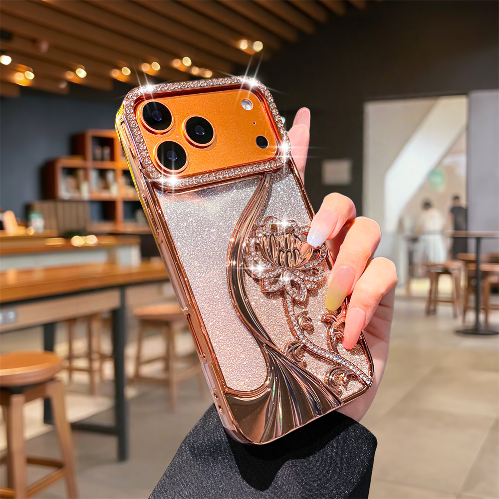 Flash Diamond Lotus TPU Ốp Lưng Điện Thoại iPhone 17 Pro Max Air 16 12 13 14 15 Pro Max 16 plus Ống Kính Bảo Vệ Camera Vỏ Chống Sốc TPU Vỏ Mềm Vỏ Bảo Vệ Điện Thoại