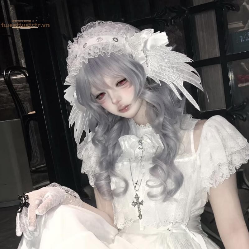 Mũ Cosplay Gothic Sweet & Cute với Bông Tai Kẹp và Cánh Thiên Thần Ren - Phụ Kiện Tóc Cho Cô Gái