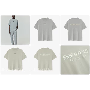 Chất Lượng Cao FEAR OF GOD ESSENTIALS Handmade Nhãn Nhỏ Khung Lưng Chải Chữ logo Áo Thun Tay Ngắn