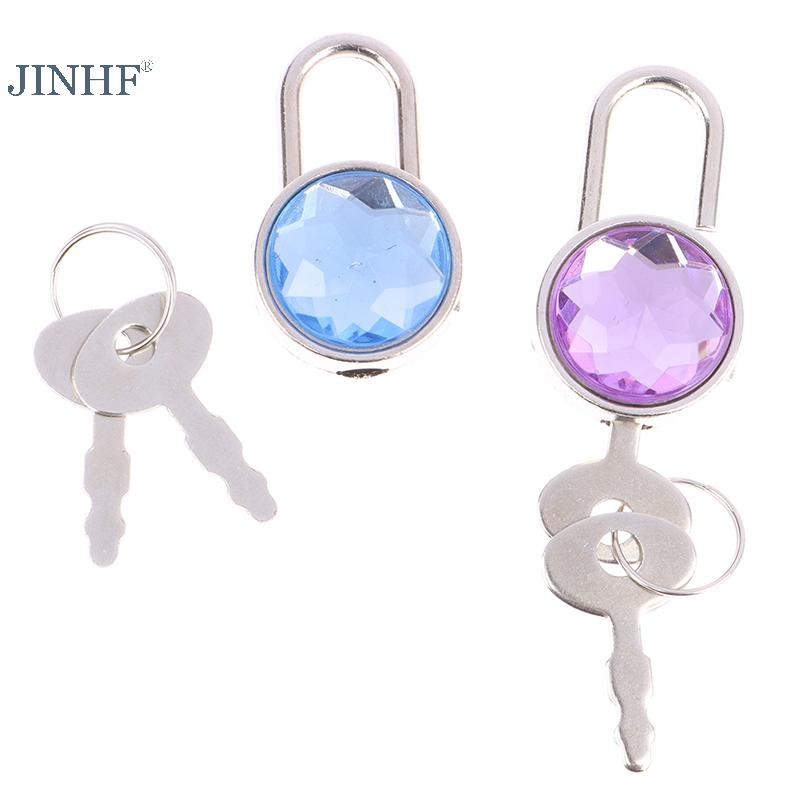 JINHF Bộ 1 ổ khóa mini tròn màu kim cương kèm chìa, dùng cho hành lý, hộp trang sức, vali, nhật ký HOT