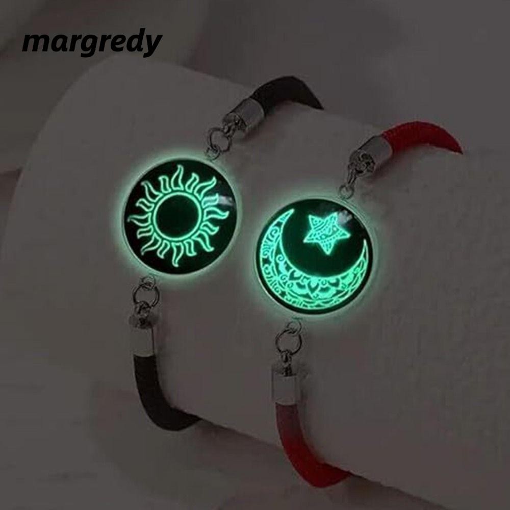 MARGREDY - Vòng Tay Cặp Đôi Dạ Quang Bện Có Thể Điều Chỉnh, Họa Tiết Mặt Trời & Mặt Trăng, Phụ Kiên Hàng Ngày