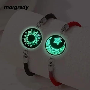 MARGREDY - Vòng Tay Cặp Đôi Dạ Quang Bện Có Thể Điều Chỉnh, Họa Tiết Mặt Trời & Mặt Trăng, Phụ Kiên Hàng Ngày