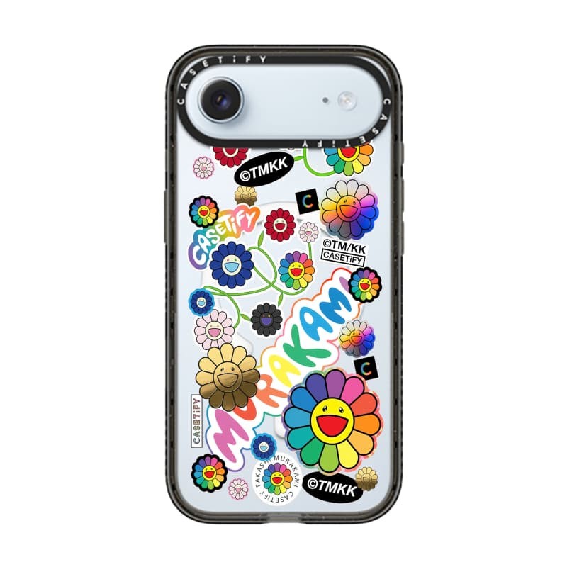 TAKASHI MURAKAMI x CASECASE: HOA BLOOM FLOWERS STICKER MANIA Black Edge Clear Hard Từ Hút Tác Động Dành Cho Apple IPhone 12 13 14 15 16 17 Pro Max Air Plus Có Hộp