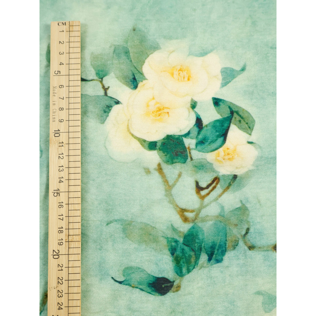Mới Phong Cách Trung Hoa Mẫu Đơn In Tencel Vải Lanh Retro Hoa Xanh Hoa Văn Mềm Mại Thoáng Khí Cho Đầm 50x150cm