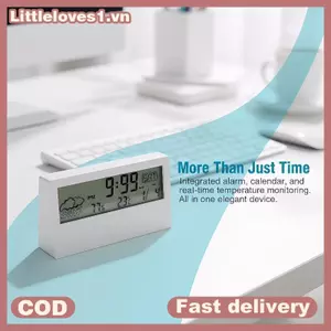 Littleloves1 Nhiệt kế kỹ thuật số Máy đo độ ẩm Clo 3 trong 1 Màn hình lớn Báo động Trạm thời tiết trong nhà cho nhà bếp Bàn văn phòng VN