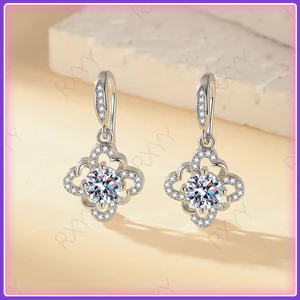 Phiên Bản Hàn Quốc Móc Tai Nữ Cỏ Ba Lá Bông Tai Giả Moissanite Tính Khí Bông Tai