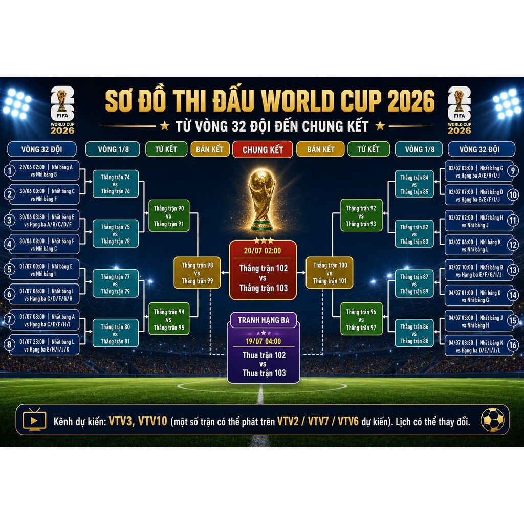 LỊCH WORLD CUP 2026 DÁN TƯỜNG – DÀNH CHO NHÀ HÀNG, QUÁN CÀ PHÊ