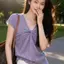 Phong cách Hàn Quốc mùa hè Tay ngắn cổ chữ V thắt nút màu tím độc đáo, dáng ôm vừa vặn hơn trông sang trọng
