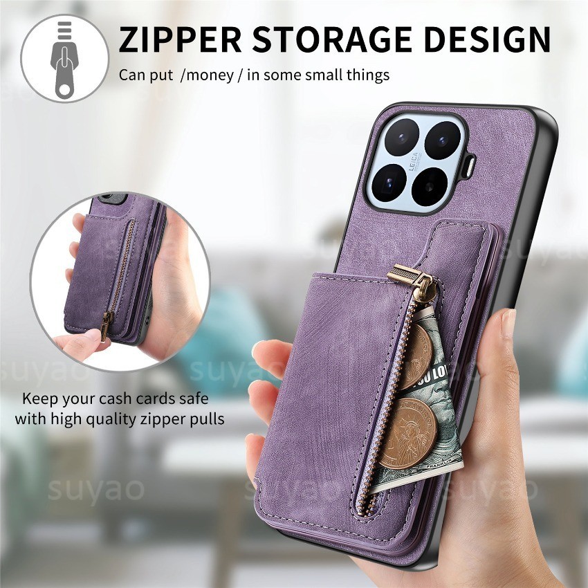 Dành Cho Xiaomi 17T Pro 17TPro 2026 Ốp lưng Dây Kéo Sang Trọng Thẻ Ví Da Từ Tính Flip Casing Xiaomi17TPro Xiaomi17T Dây Đeo Cổ Tay Giá Đỡ Mặt Sau