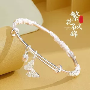 Thổ Cẩm Bướm Mạ Bạc 999 Vòng Tay Nữ Bán Chạy Có Thể Điều Chỉnh Vòng Tay Tanabata Quà Tặng Cho Bạn Gái Vòng Tay 26.3.22