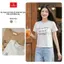 Áo phông nữ CARDINA Cotton tay cộc cổ tròn thêu chữ đính cúc 6ATC32
