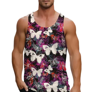 Bướm 3D Tank Top Nam, Áo thể thao mùa hè chuyển màu đầy màu sắc, Áo thun đường phố mềm mại thoáng khí
