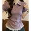 Áo sơ mi POLO in hình dây buộc vai chính hãng phong cách Hàn Quốc Áo thun ngắn tay cho nữ mùa hè Slim-fit Slimm