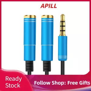 Apill Cáp chia âm thanh Cuifati 3,5 mm Tai nghe cặp đôi hợp kim nhôm có Mic mở rộng Bộ chuyển đổi Aux Nghe nhạc cùng nhau cho điện thoại Máy tính xách tay 30 cm Màu đen (Đen)