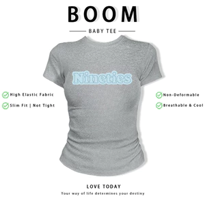 BOOM Áo Baby Tee Nữ Cotton Ôm Body-Áo Thun Ngắn Tay Y2K In Hình PhongCách Mùa Hè, Cổ Tròn Hàng Đầucách hàn quốc phong350