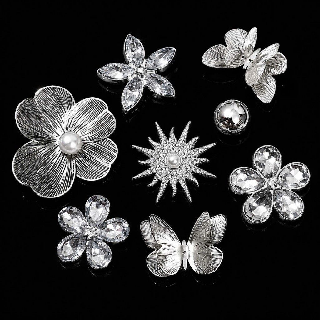 [CHARM CAO CẤP] Set Charm Hoa Bạc Đính Đá Pha Lê Bướm Kim Loại Cao Cấp Phong Cách Sang Trọng Luxury Crystal Collection