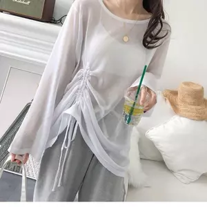 Áo thun dài tay bằng lụa băng phong cách mới mùa hè chống nắng dệt kim đi biển