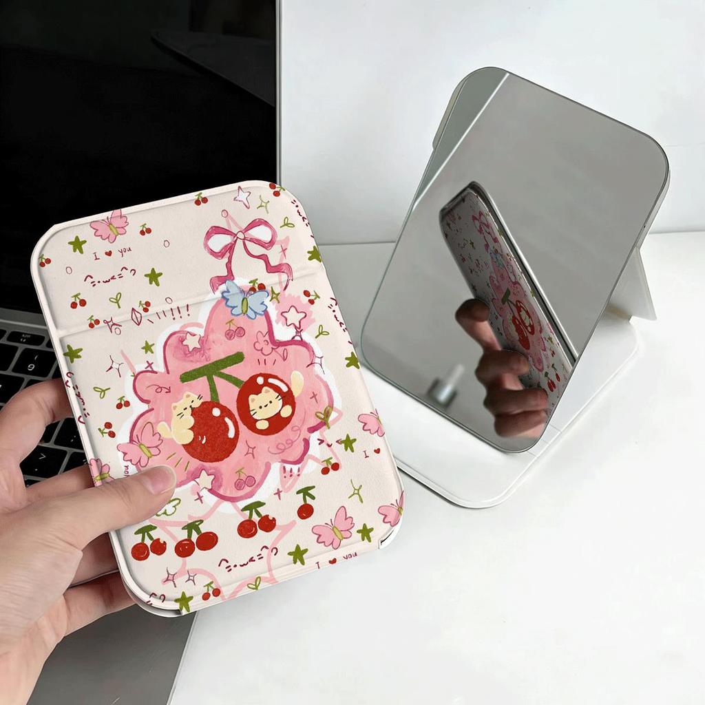 Gương gấp mini makeup nhỏ gọn họa tiết anh đào gấu hoa pastel gương xinh xắn bỏ túixách