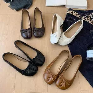 TT Nơ Giày Nữ Gót Dày Đế Mềm Slip-On Giày Đậu Hà Lan Thoải Mái Tất Cả Trận Đấu Chia Ngón Chân Giày