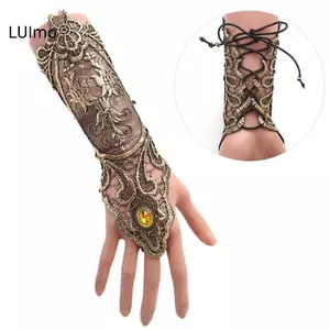 LUImo Gothic Steampunk Ren Cuff Găng Tay Không Ngón Tay Ấm Cánh Tay Vòng Tay Vàng SBS