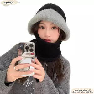 Bộ khăn quàng cổ mũ CPINCP, Mũ len nữ ấm áp mùa đông dày dặn, Khăn quàng cổ tích hợp dệt kim ngoài trời