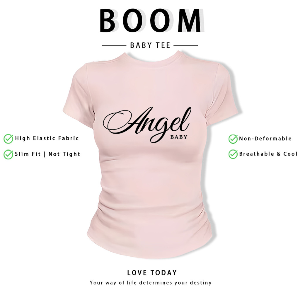 BOOM Áo Baby Tee Nữ Cotton Ôm Body-Áo Thun Ngắn Tay Y2K In Hình PhongCách Mùa Hè, Cổ Tròn Hàng Đầucách hàn quốc phong438