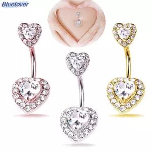 Bluelover Pha Lê Trái Tim Rốn Bụng Nút Nhẫn Barbell Rốn Nhẫn Xuyên Cơ Thể Trang Sức Mới