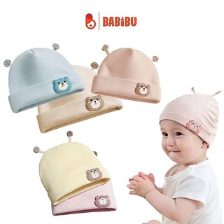 Mũ nỉ trần bông 3 lớp tai ốc sên, trần bông họa tiết đính gấu dày dặn mềm mịn giữ ấm cho bé từ 0 - 5 tháng