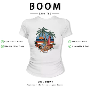 BOOM Áo Baby Tee Nữ Cotton Ôm Body-Áo Thun Ngắn Tay Y2K In Hình PhongCách Mùa Hè, Cổ Tròn Hàng Đầucách hàn quốc phong496