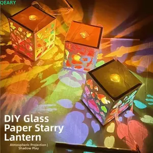 Đèn lồng giấy ngôi sao QEARY, Giấy thủy tinh Giáo dục sớm Bộ đèn chiếu DIY, Treo phát sáng Handmade DIY Chất liệu Bộ dụng cụ làm đèn lồng DIY Hoạt động trong lớp học